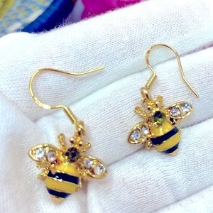 3 for 25$+10%off Honey bee 🐝 diamonds  enamel earrings 925 stamped silver post